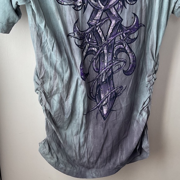 AFFLICTION Live Fast Ruched Sides Studs Detail V-Neck TEE NEW - Picture 11 of 16